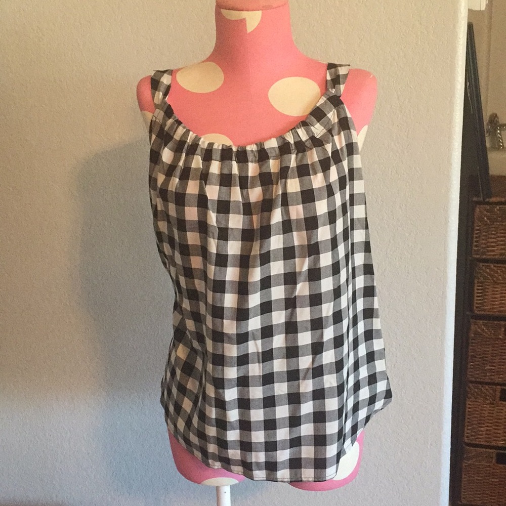Loft White and Black Checkered Blouse